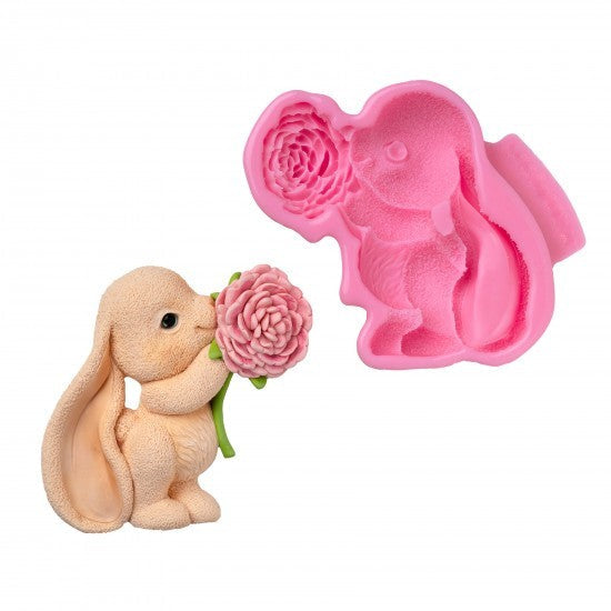 Forma silikonowa Zajączek z dużym kwiatem 2D