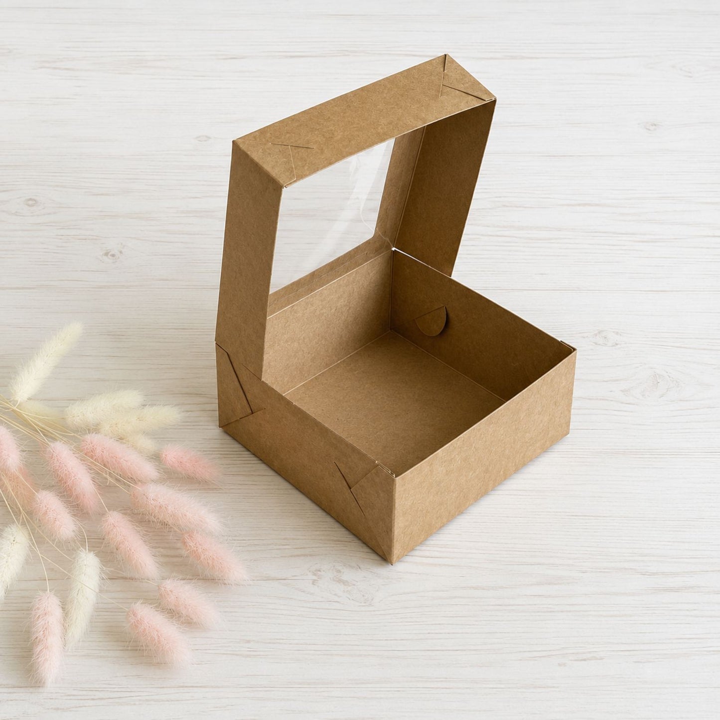 Pudełko na deser 13×13×6 cm z okienkiem, Kraft – 5 szt.