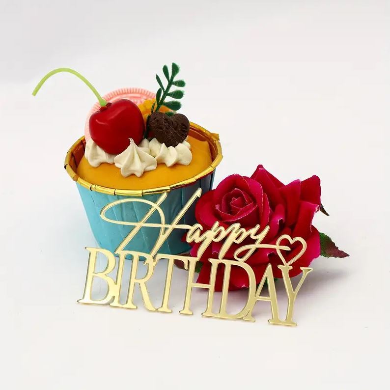 Topper na tort „Happy Birthday” – złoty (Dekor 22)