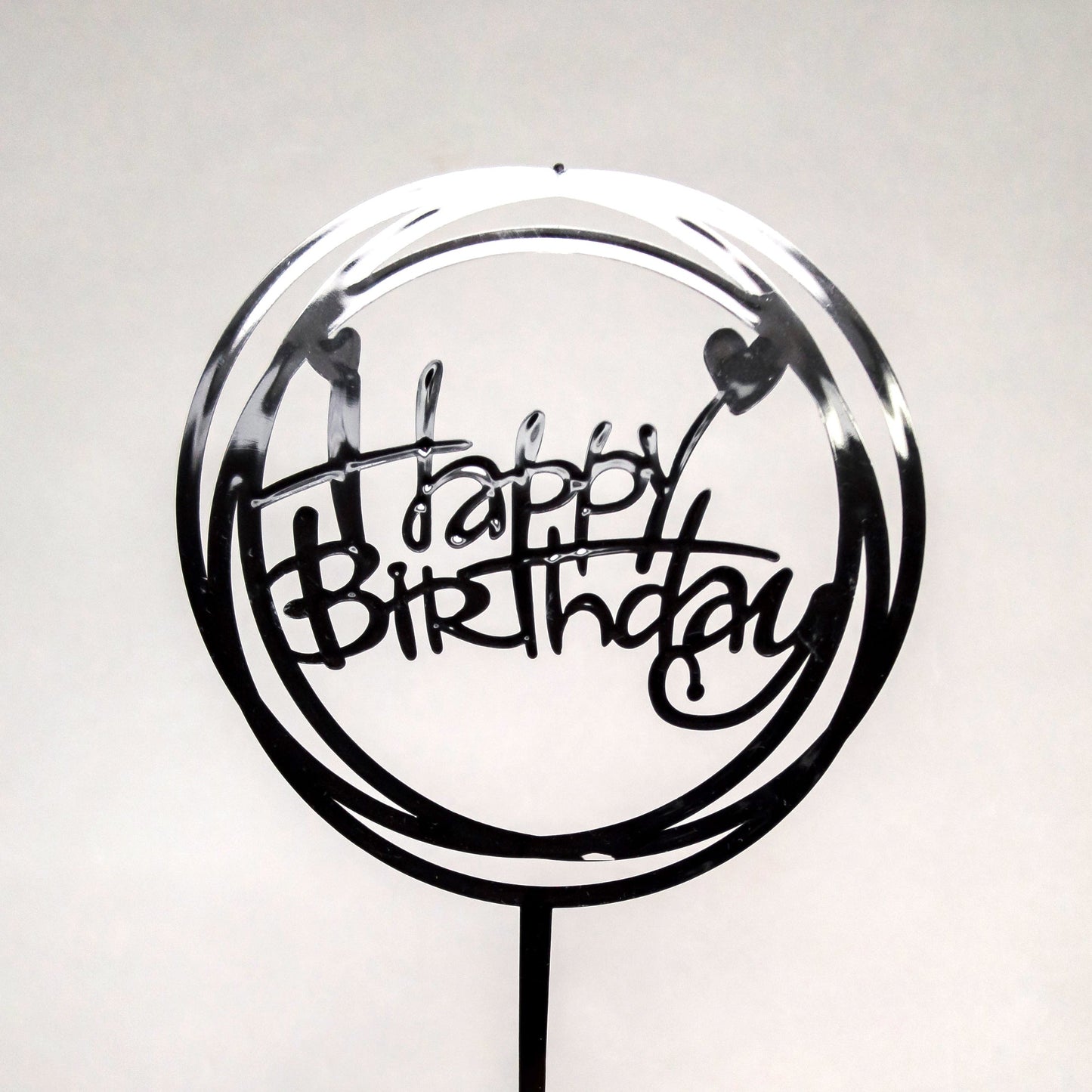 Topper na tort „Happy Birthday” – okrągły, czarny (Dekor 6)