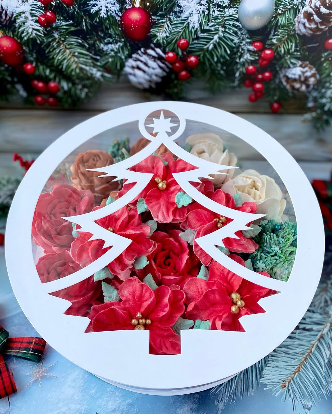 Przezroczyste pudełko na tort pokrywka choinka