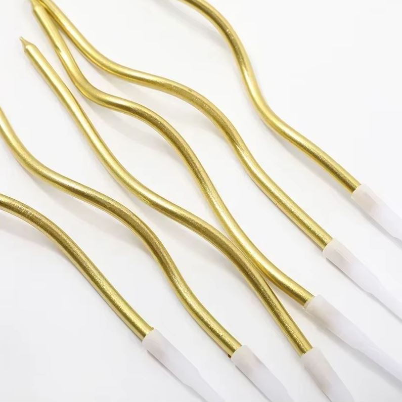 Zakręcone świeczki urodzinowe, złote, 11 cm – 6 szt.
