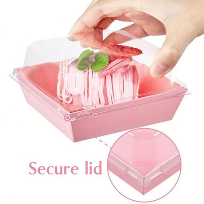 Pudełko na desery z przezroczystą kopułką, 12×11×6,5 cm, różowe, laminowany karton, 10 szt.
