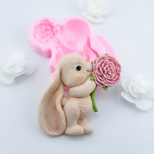 Forma silikonowa Zajączek z dużym kwiatem 2D