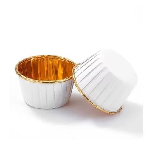Papilotki do muffin / babeczek – 25 sztuk – Białe/złote