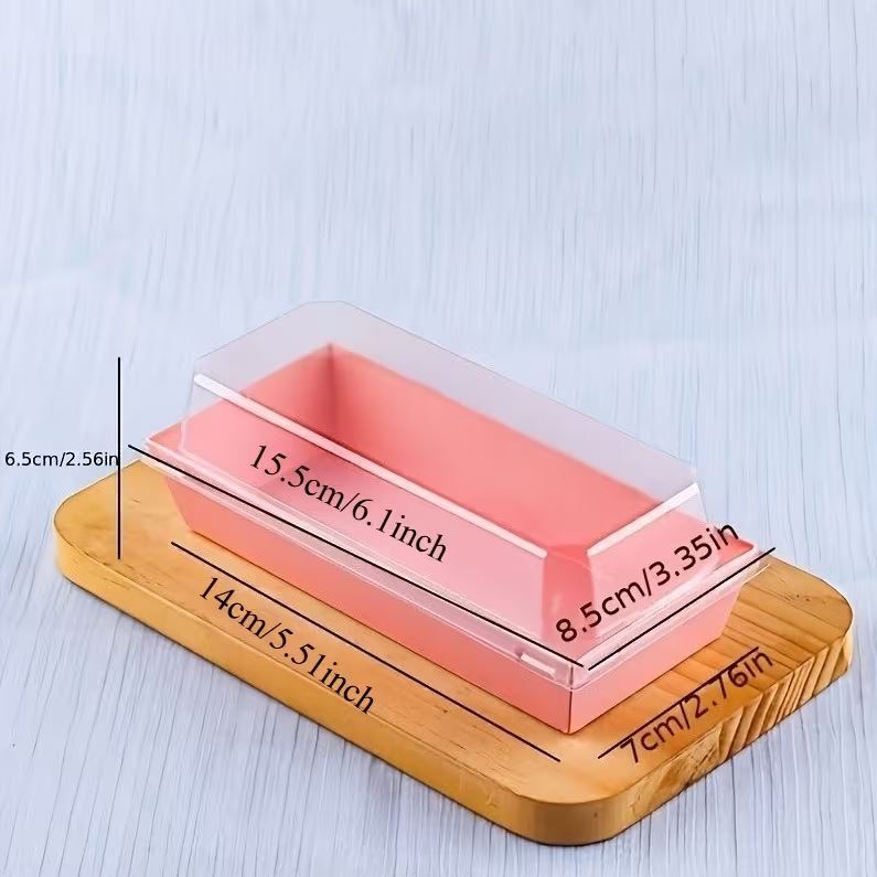 Pudełko na desery z przezroczystą kopułką, 14×7×6,5 cm, różowe, laminowany karton, 10 szt.