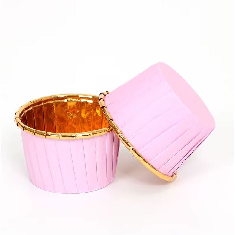 Papilotki do muffin / babeczek – 25 sztuk – Różowe/złote