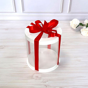 Przezroczyste okrągłe pudełko na tort 16x17 cm – Białe, z okienkiem