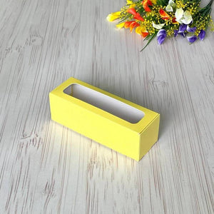 Kartonowe pudełko na makaroniki Żółte z okienkiem 17×5,5×5,5 cm – 5 szt.