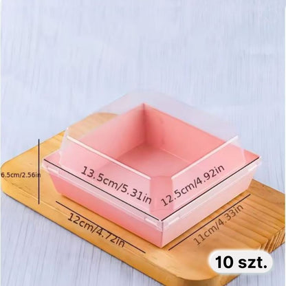Pudełko na desery z przezroczystą kopułką, 12×11×6,5 cm, różowe, laminowany karton, 10 szt.