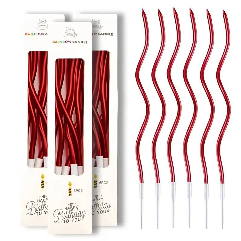 Zakręcone świeczki urodzinowe, czerwone, 11 cm - 6 szt.