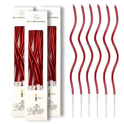 Zakręcone świeczki urodzinowe, czerwone, 11 cm - 6 szt.
