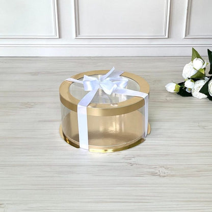 Przezroczyste okrągłe pudełko na tort 20x10 cm – Złoto, z okienkiem