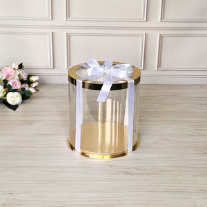 Przezroczyste okrągłe pudełko na tort 20x25 cm – Złoto, z okienkiem