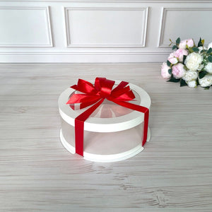 Przezroczyste okrągłe pudełko na tort 20x8 cm – Białe, z okienkiem