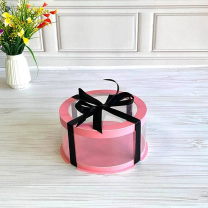 Przezroczyste okrągłe pudełko na tort 20x8 cm – Różowe, z okienkiem
