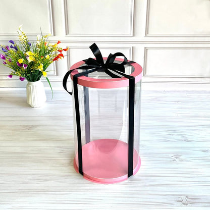Przezroczyste okrągłe pudełko na tort 20x30 cm – Różowe, z okienkiem