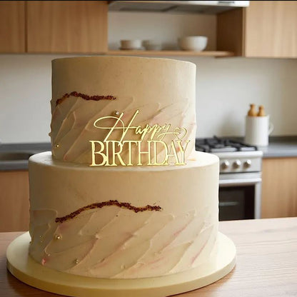 Topper na tort „Happy Birthday” – złoty (Dekor 22)