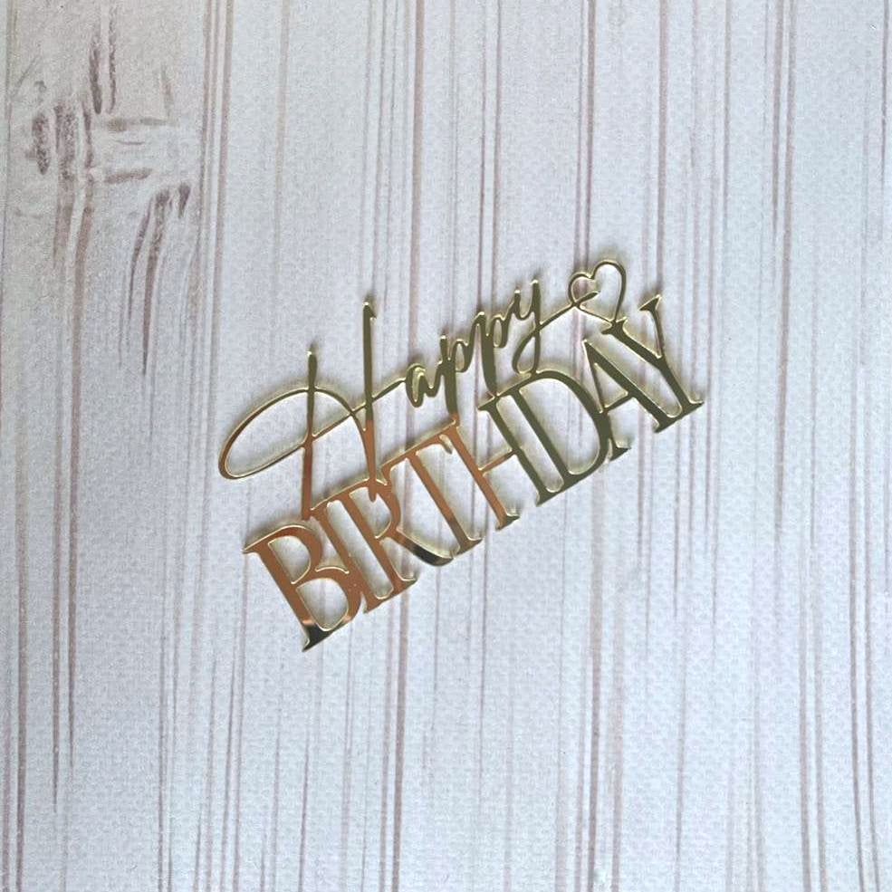 Topper na tort „Happy Birthday” – złoty (Dekor 22)