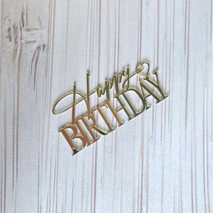Topper na tort „Happy Birthday” – złoty (Dekor 22)