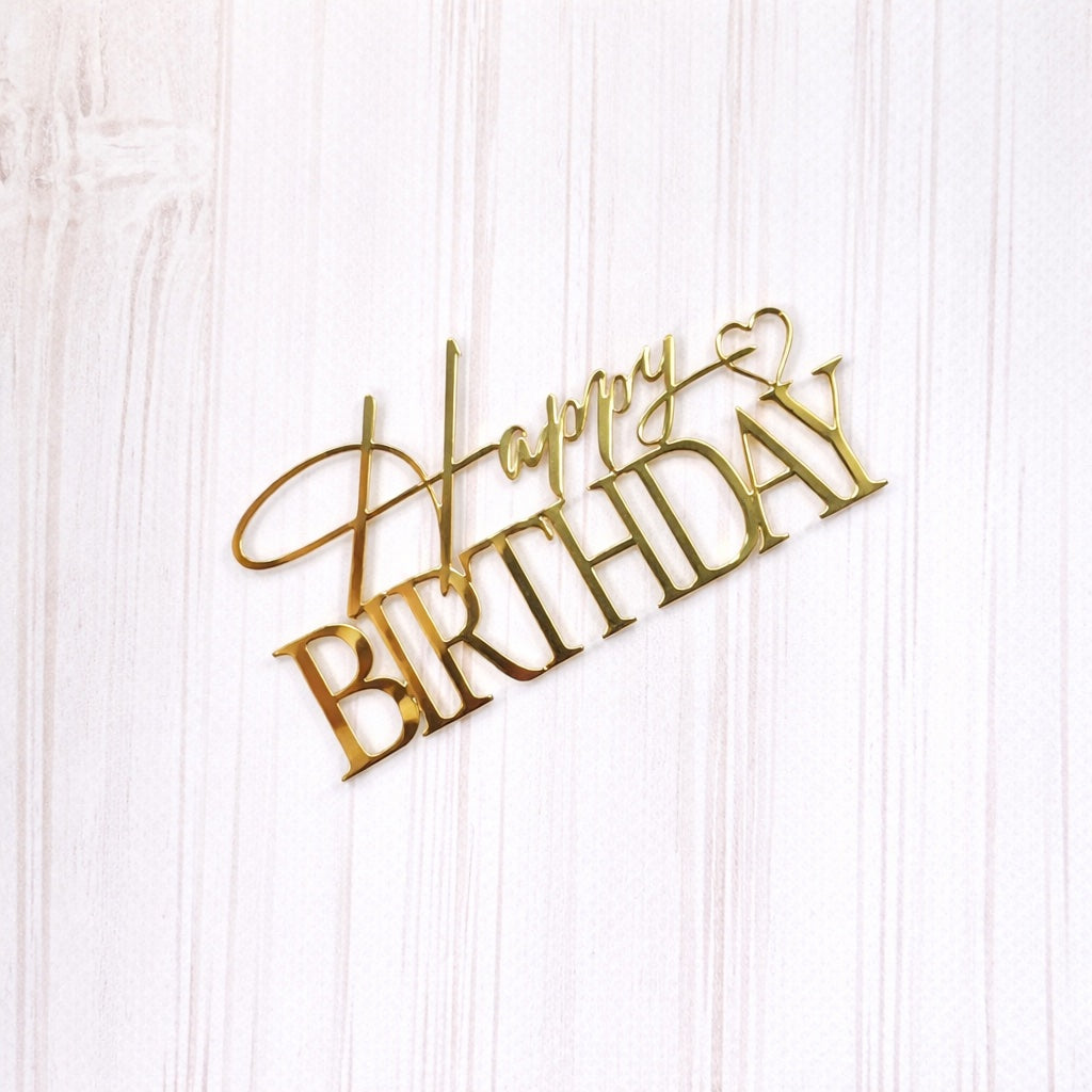 Topper na tort „Happy Birthday” – złoty (Dekor 22)