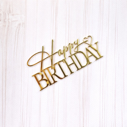 Topper na tort „Happy Birthday” – złoty (Dekor 22)