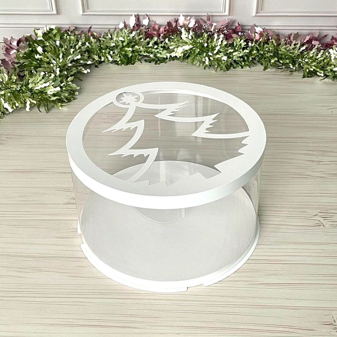 Przezroczyste pudełko na tort pokrywka choinka