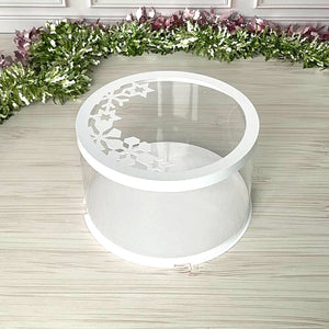 Przezroczyste pudełko na tort 25×15 cm – Białe, pokrywka śnieżynki