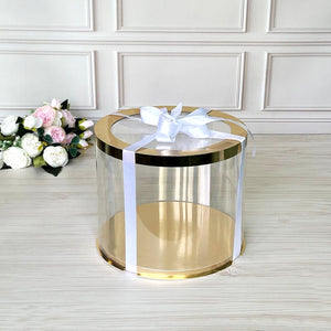 Przezroczyste okrągłe pudełko na tort 25x20 cm – Złoto, z okienkiem