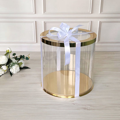 Przezroczyste okrągłe pudełko na tort 30x30 cm – Złoto