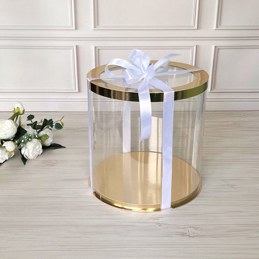 Przezroczyste okrągłe pudełko na tort 30x30 cm – Złoto