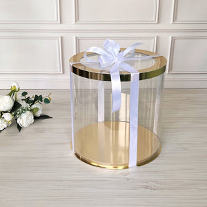 Przezroczyste okrągłe pudełko na tort 30x30 cm – Złoto, z okienkiem