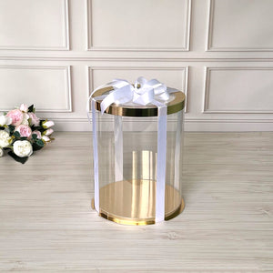 Przezroczyste okrągłe pudełko na tort 25x30 cm – Złoto, z okienkiem