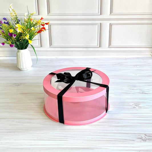 Przezroczyste okrągłe pudełko na tort 25x7 cm – Różowe, z okienkiem