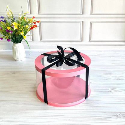 Przezroczyste okrągłe pudełko na tort 20x15 cm – Różowe, z okienkiem