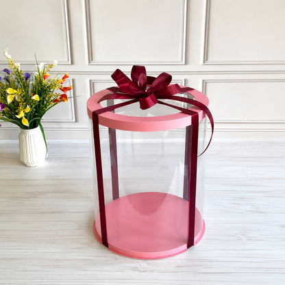 Przezroczyste okrągłe pudełko na tort 25x30 cm – Różowe, z okienkiem