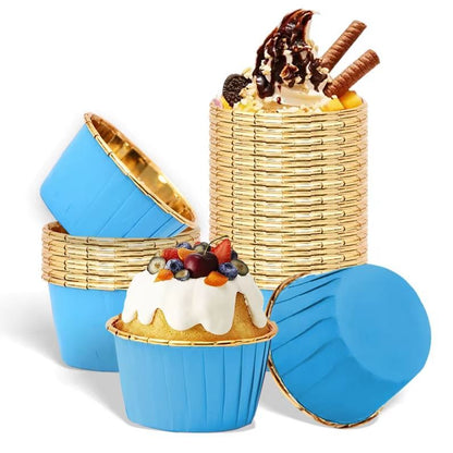 Papilotki do muffin / babeczek – 25 sztuk – Niebiesko/złote