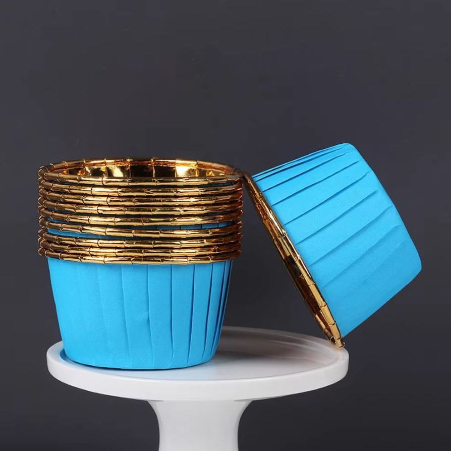 Papilotki do muffin / babeczek – 25 sztuk – Niebiesko/złote