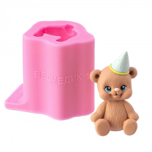 Forma silikonowa Miś w czapeczce urodzinowej 3D