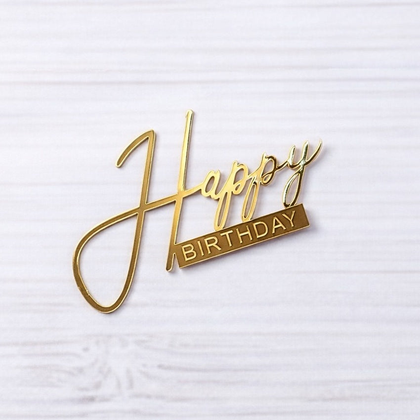 Topper na tort „Happy Birthday” – złoty