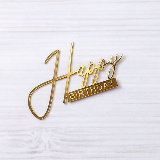 Topper na tort „Happy Birthday” – złoty
