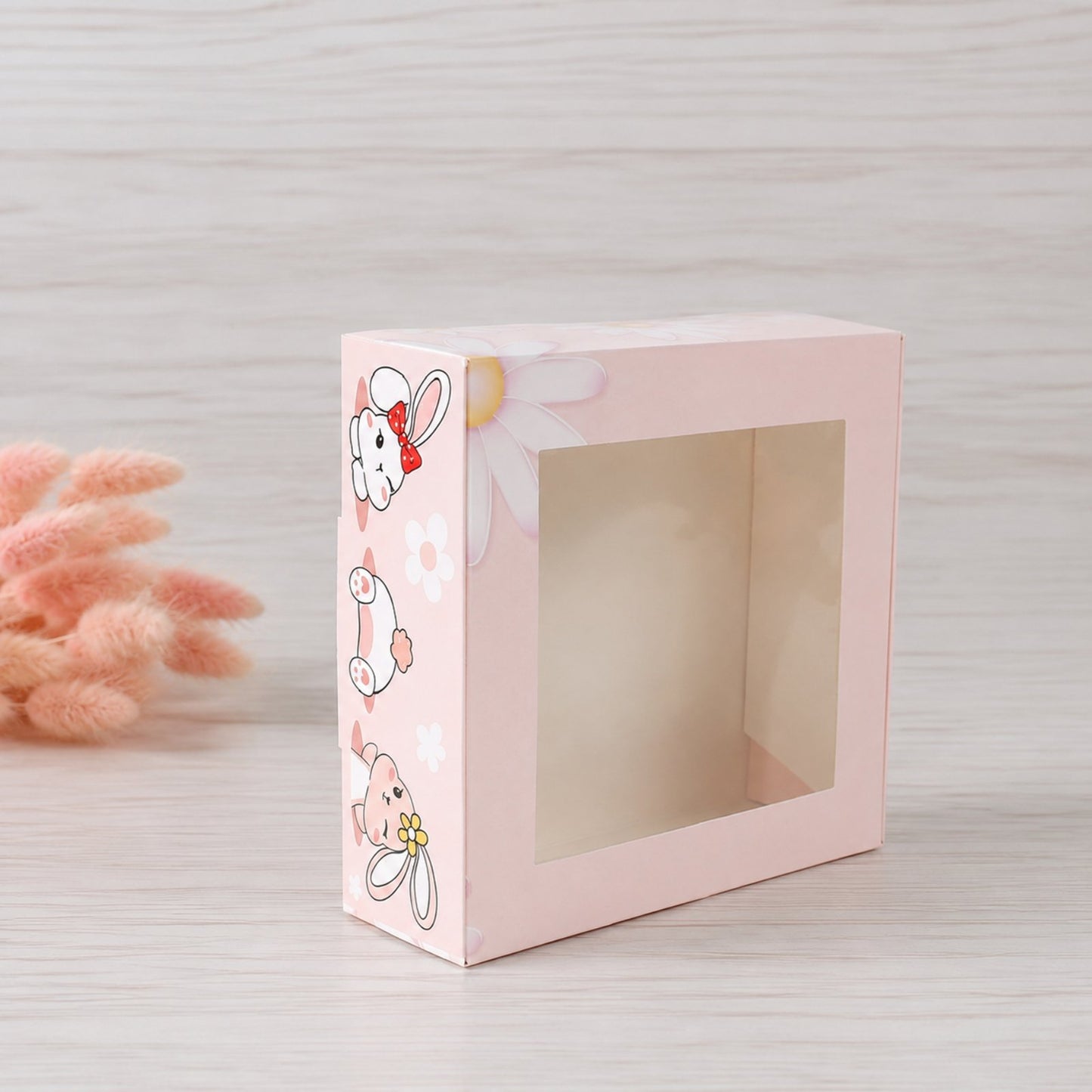 Pudełko na deser 20×20×7 cm z okienkiem, Króliczki – 5 szt.