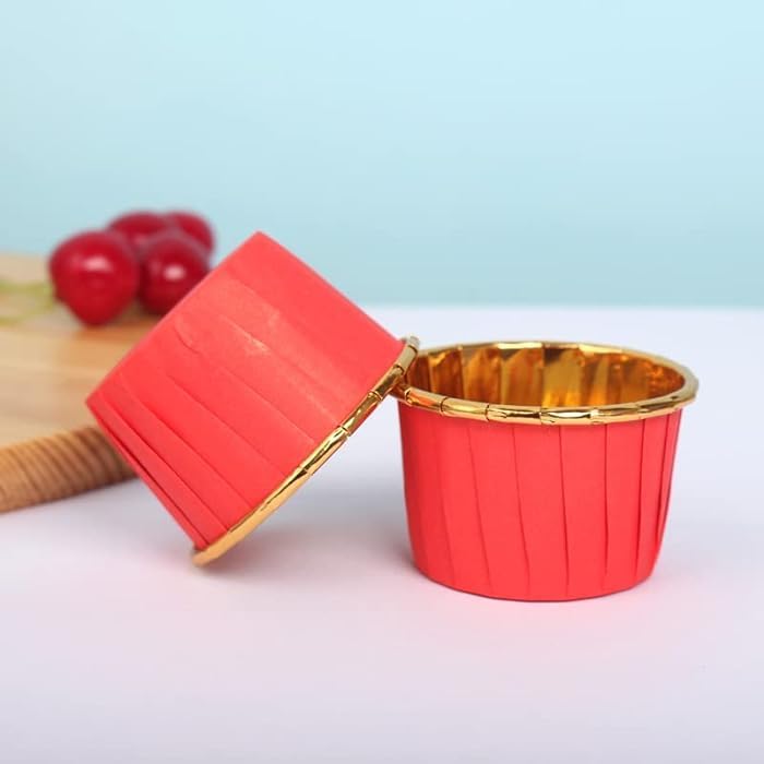 Papilotki do muffin / babeczek – 25 sztuk – Czerwony/złoty