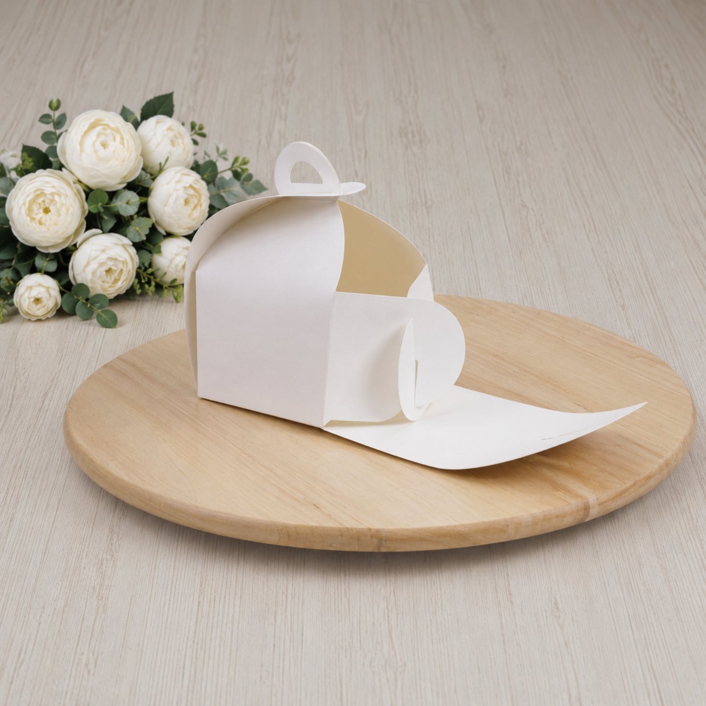 Pudełko na ciasto z rączką 110×110×110 mm, Białe – 5 szt.