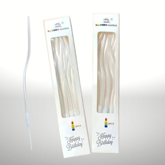 Zakręcone świeczki urodzinowe, biała perła, 11 cm - 6 szt.
