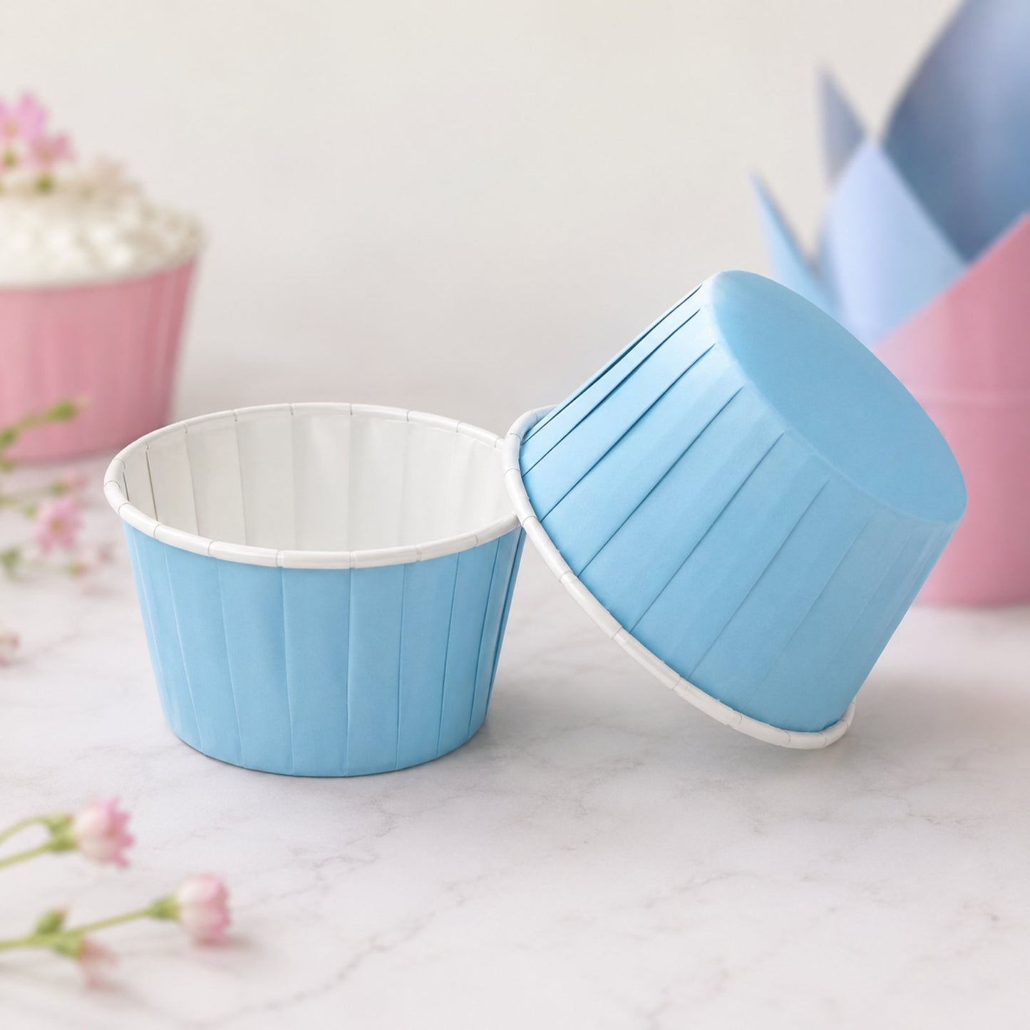 Papilotki do muffin / babeczek – 25 sztuk – Niebiesko/biały