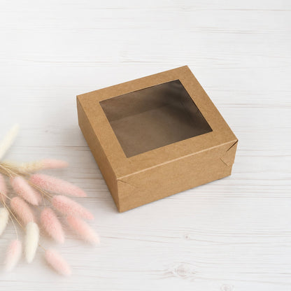 Pudełko na deser 13×13×6 cm z okienkiem, Kraft – 5 szt.