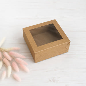 Pudełko na deser 13×13×6 cm z okienkiem, Kraft – 5 szt.