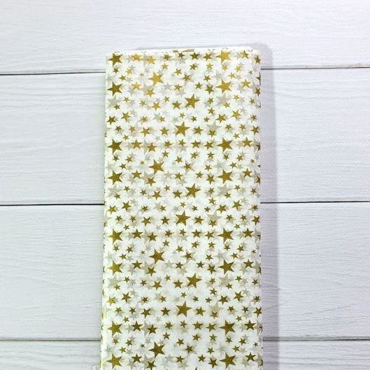 Bibuła dekoracyjna 50×65 cm (10 arkuszy) – biała w złote gwiazdki