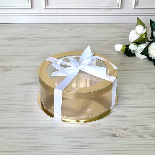 Przezroczyste okrągłe pudełko na tort 30x15 cm – Złoto, z okienkiem